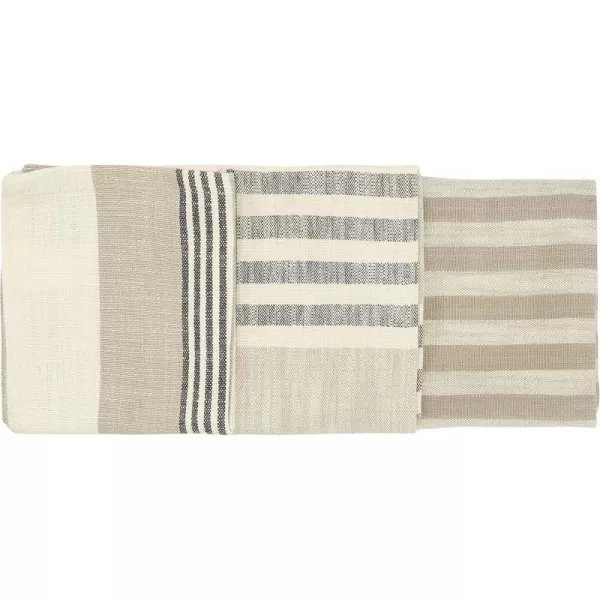 Creative CoOp Tan ampamp Grey Striped Cotton Tea Towels Set of 3 PiecesTea Towel