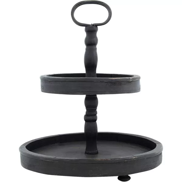 Distressed Brown Wood 2Tier Tray with Metal HandleBlack