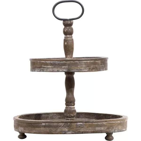 Distressed Brown Wood 2Tier Tray with Metal HandleBrown