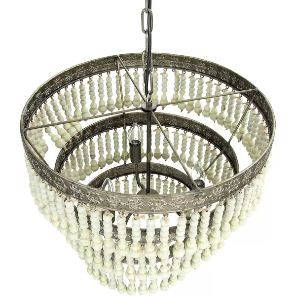 Creative CoOp 3Tier Round Metal Chandelier with Hanging Wood BeadsLight Green