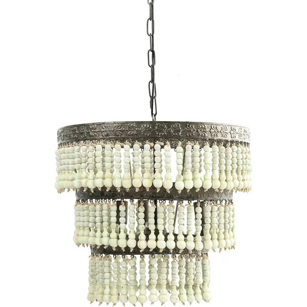 Creative CoOp 3Tier Round Metal Chandelier with Hanging Wood BeadsLight Green