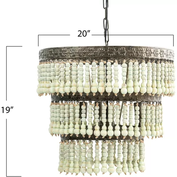Creative CoOp 3Tier Round Metal Chandelier with Hanging Wood BeadsLight Green