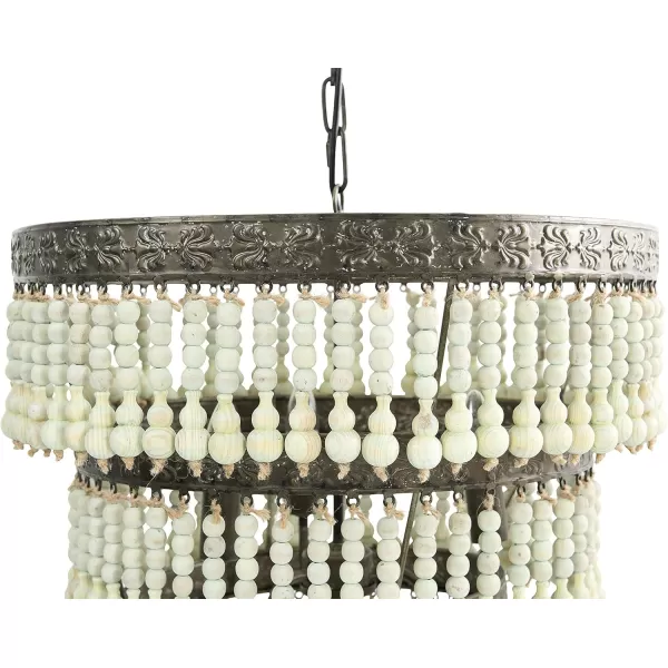 Creative CoOp 3Tier Round Metal Chandelier with Hanging Wood BeadsLight Green