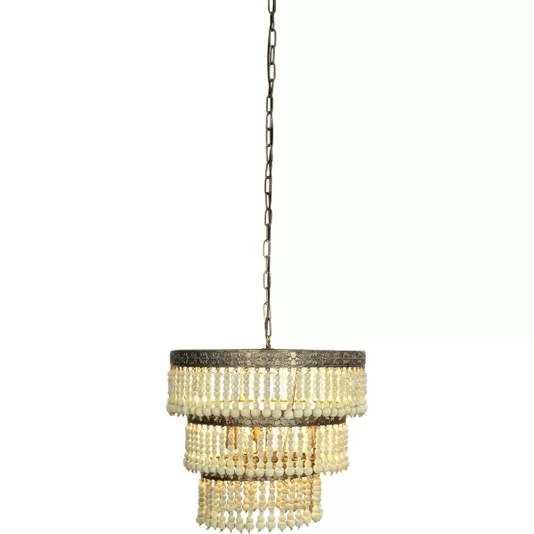 Creative CoOp 3Tier Round Metal Chandelier with Hanging Wood BeadsLight Green