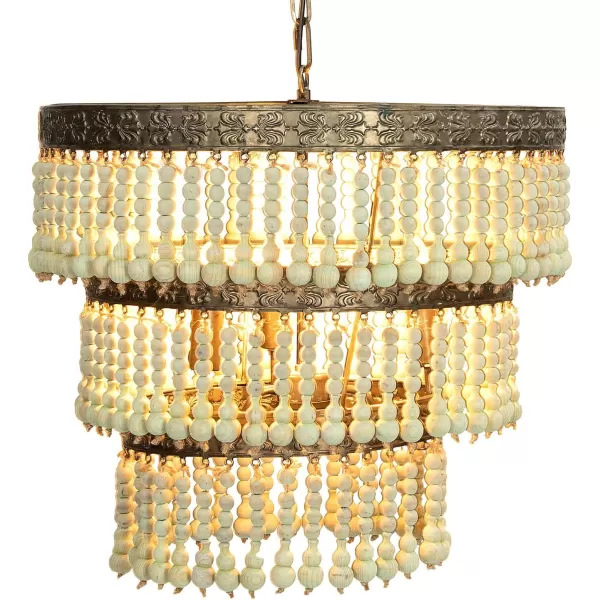 Creative CoOp 3Tier Round Metal Chandelier with Hanging Wood BeadsLight Green