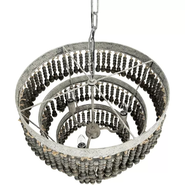 Creative CoOp 3Tier Round Metal Chandelier with Hanging Wood BeadsOffWhite