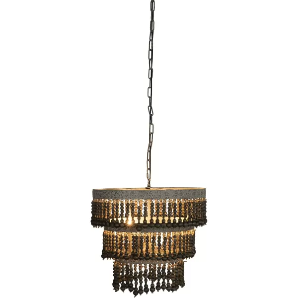 Creative CoOp 3Tier Round Metal Chandelier with Hanging Wood BeadsOffWhite