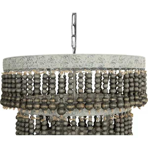 Creative CoOp 3Tier Round Metal Chandelier with Hanging Wood BeadsOffWhite