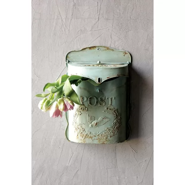 Creative CoOp Aqua Embossed Tin Post Box with Distressed FinishAqua