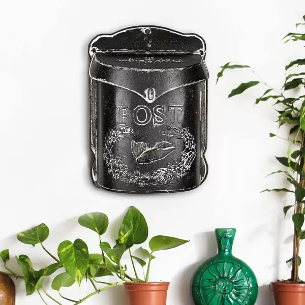 Creative CoOp Aqua Embossed Tin Post Box with Distressed FinishBlack