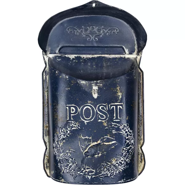 Creative CoOp Aqua Embossed Tin Post Box with Distressed FinishBlue