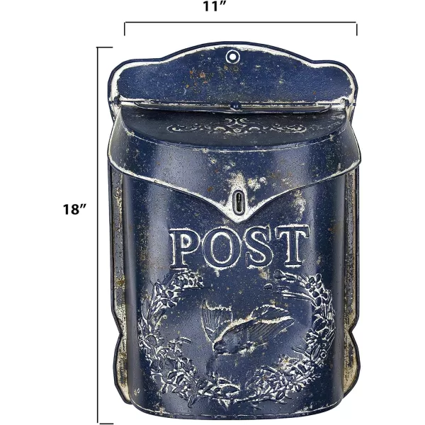Creative CoOp Aqua Embossed Tin Post Box with Distressed FinishBlue