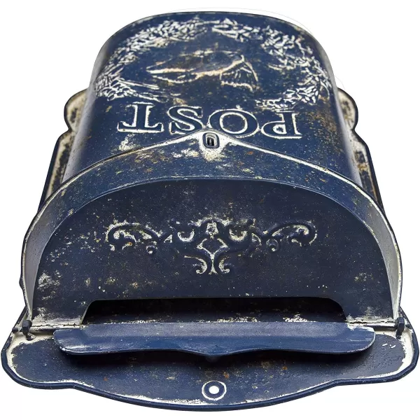 Creative CoOp Aqua Embossed Tin Post Box with Distressed FinishBlue