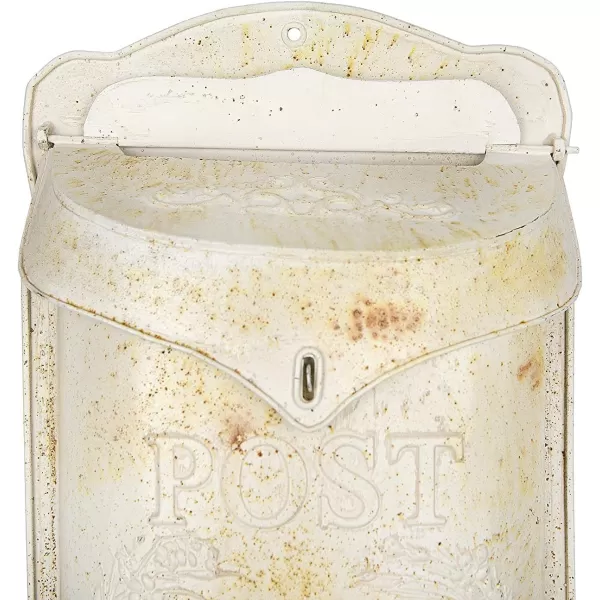 Creative CoOp Aqua Embossed Tin Post Box with Distressed FinishCream