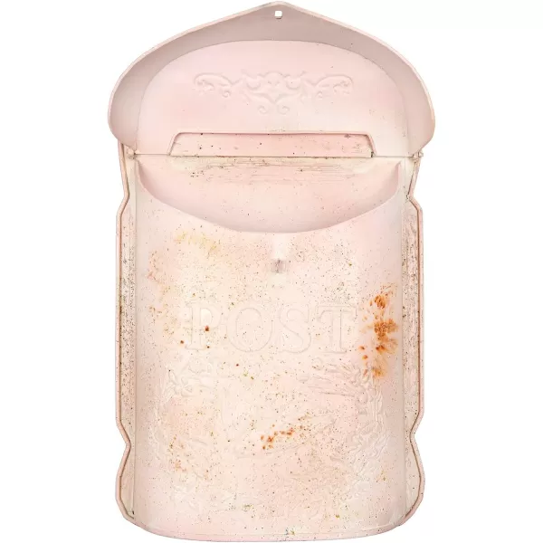 Creative CoOp Aqua Embossed Tin Post Box with Distressed FinishPink