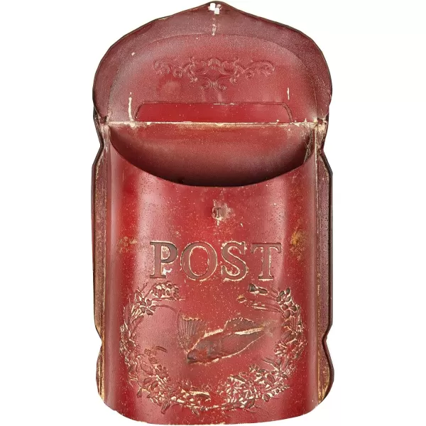 Creative CoOp Aqua Embossed Tin Post Box with Distressed FinishRed