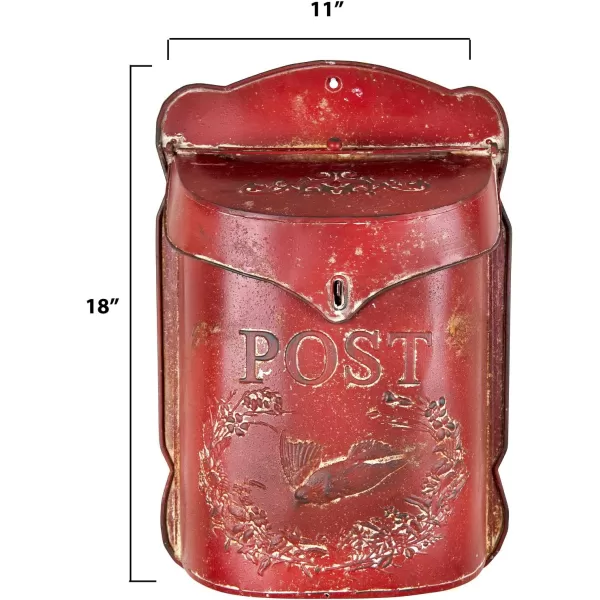 Creative CoOp Aqua Embossed Tin Post Box with Distressed FinishRed