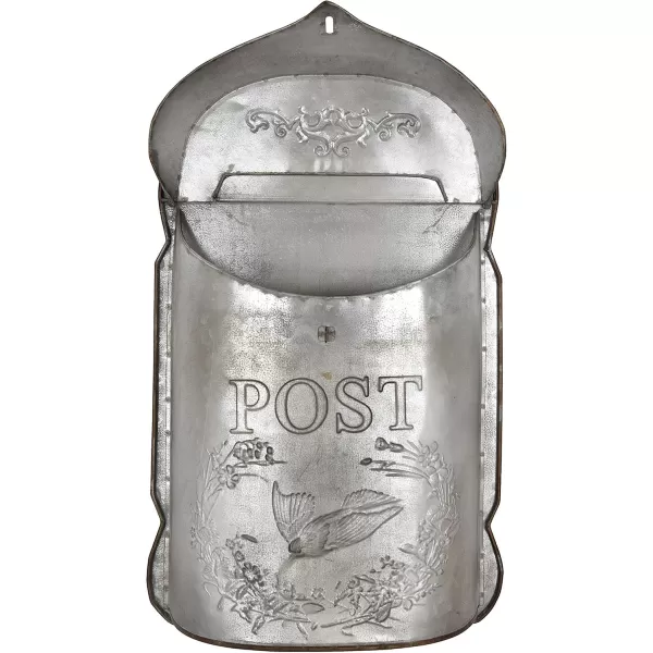 Creative CoOp Aqua Embossed Tin Post Box with Distressed FinishSilver