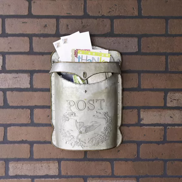 Creative CoOp Aqua Embossed Tin Post Box with Distressed FinishSilver