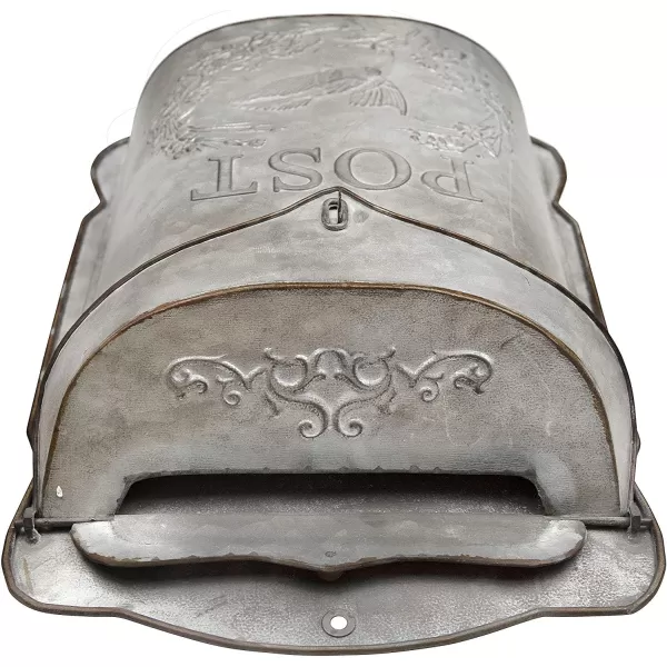 Creative CoOp Aqua Embossed Tin Post Box with Distressed FinishSilver