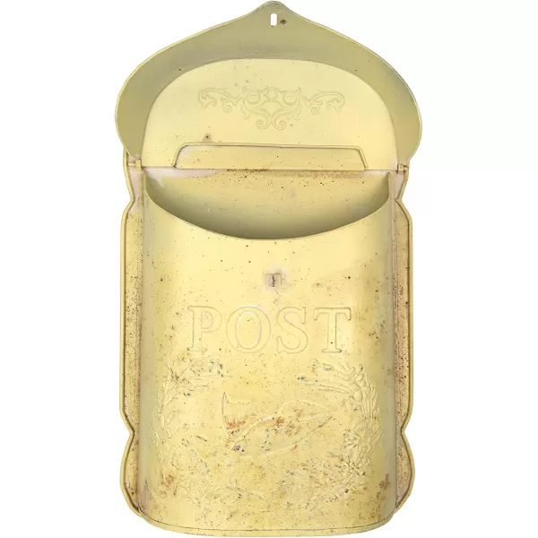 Creative CoOp Aqua Embossed Tin Post Box with Distressed FinishYellow