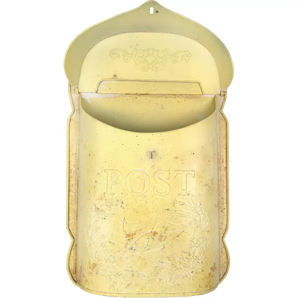 Creative CoOp Aqua Embossed Tin Post Box with Distressed FinishYellow