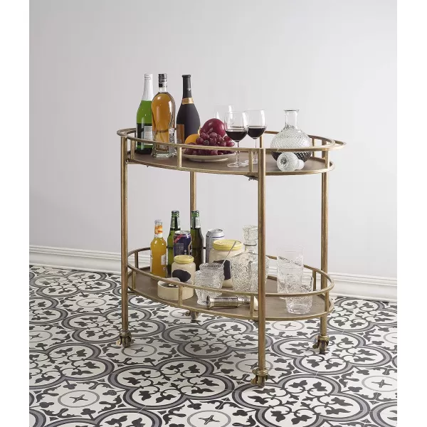Creative CoOp Gold 2 Tier Metal Bar Cart on Casters
