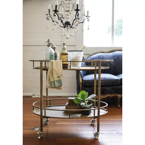 Creative CoOp Gold 2 Tier Metal Bar Cart on Casters
