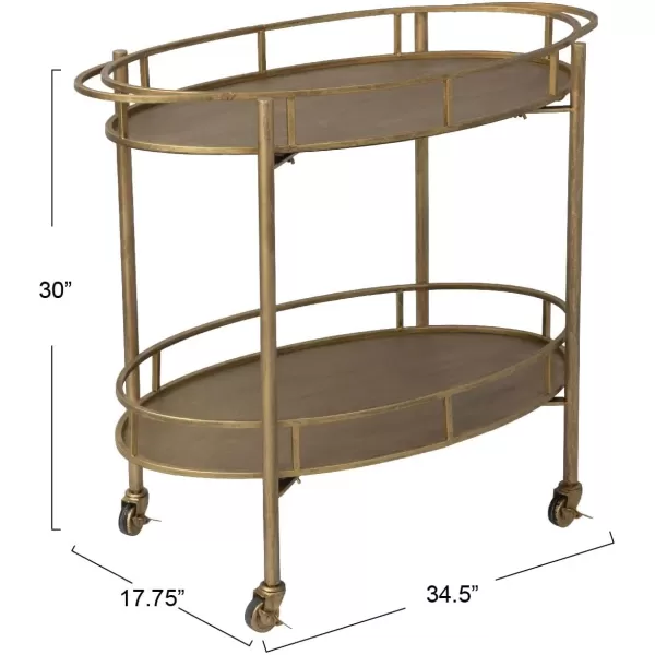 Creative CoOp Gold 2 Tier Metal Bar Cart on Casters
