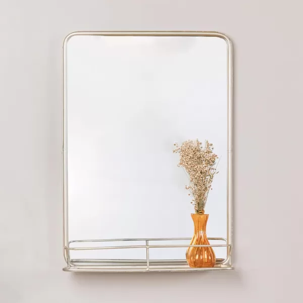 Creative CoOp Metal Framed Wall Mirror with Shelf BrassAntiqued Nickle