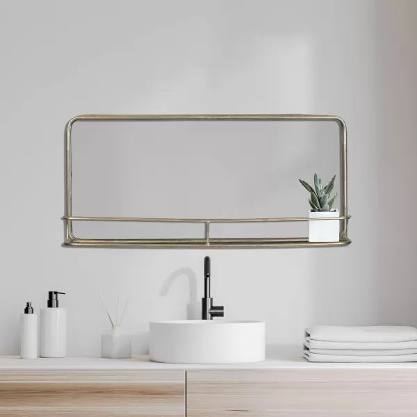 Creative CoOp Metal Framed Wall Mirror with Shelf BrassAntiqued Nickle