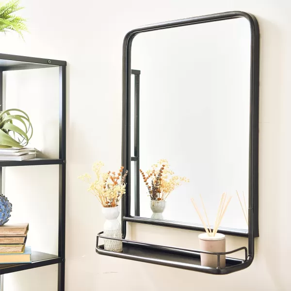 Creative CoOp Metal Framed Wall Mirror with Shelf BrassBlack