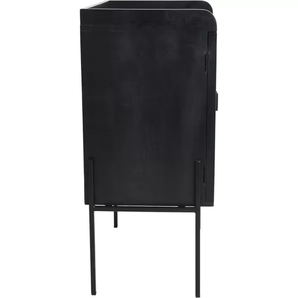 Creative CoOp Metal ampamp Mango Wood Natural Woven Cane Details Bar Cabinet Black FinishBlack Finish