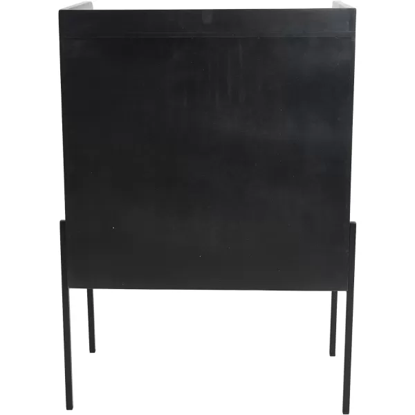 Creative CoOp Metal ampamp Mango Wood Natural Woven Cane Details Bar Cabinet Black FinishBlack Finish