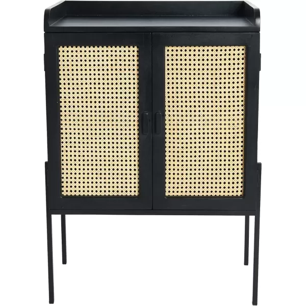Creative CoOp Metal ampamp Mango Wood Natural Woven Cane Details Bar Cabinet Black FinishBlack Finish