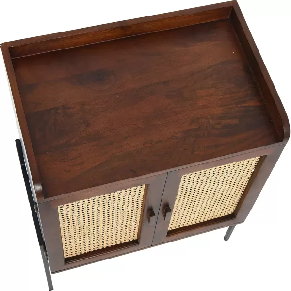 Creative CoOp Metal ampamp Mango Wood Natural Woven Cane Details Bar Cabinet Black FinishWalnut