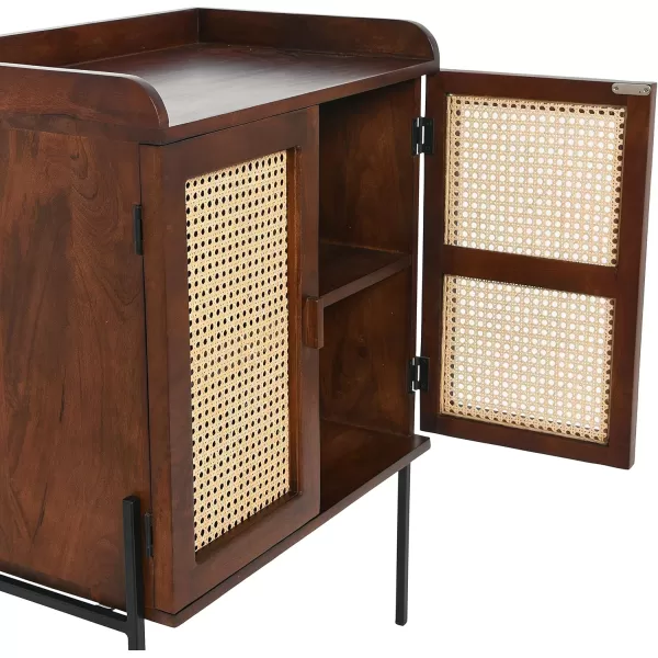 Creative CoOp Metal ampamp Mango Wood Natural Woven Cane Details Bar Cabinet Black FinishWalnut