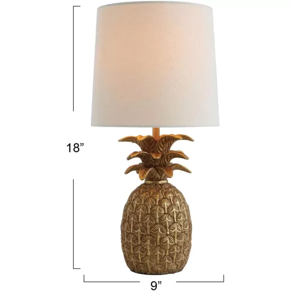 Creative CoOp Pineapple Shaped Table Lamp with Distressed Gold Finish ampamp Linen ShadeGoldWhite