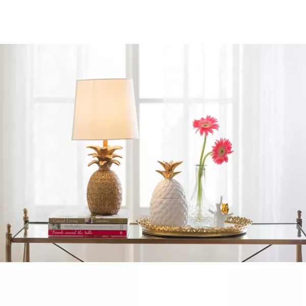 Creative CoOp Pineapple Shaped Table Lamp with Distressed Gold Finish ampamp Linen ShadeGoldWhite