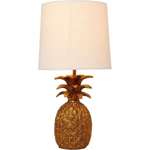 Creative CoOp Pineapple Shaped Table Lamp with Distressed Gold Finish ampamp Linen ShadeGoldWhite