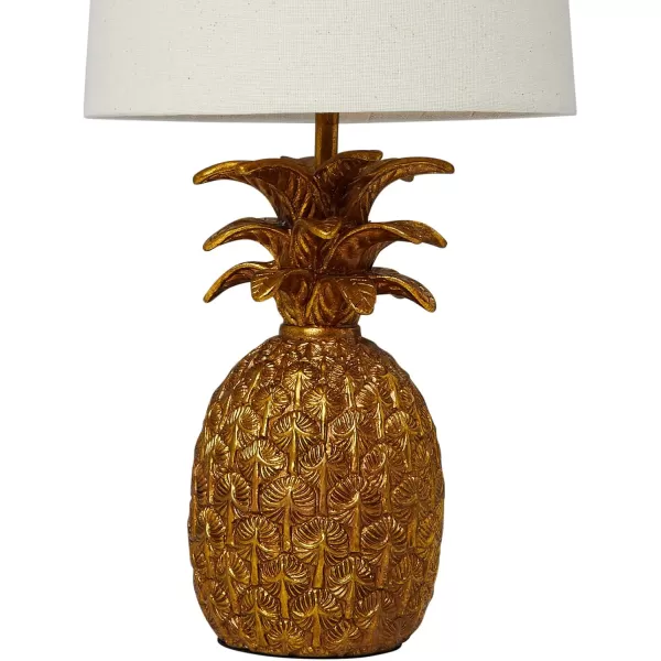 Creative CoOp Pineapple Shaped Table Lamp with Distressed Gold Finish ampamp Linen ShadeGoldWhite