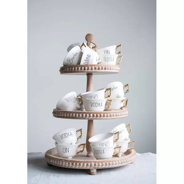 Creative CoOp Round 3Tier Decorative Wood Tray WhiteNatural