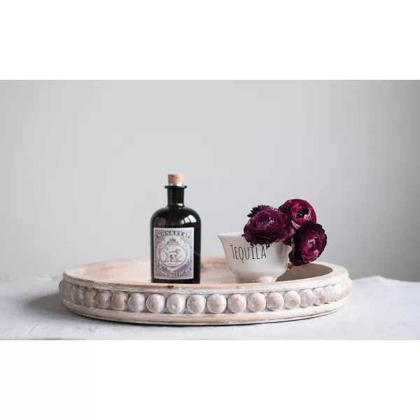 Creative CoOp Round 3Tier Decorative Wood Tray WhiteNatural