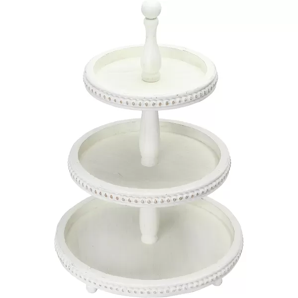 Creative CoOp Round 3Tier Decorative Wood Tray WhiteWhite