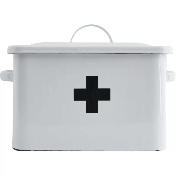 Enameled First Aid Box with Lid ampamp Black Cross on FrontWhite With Black