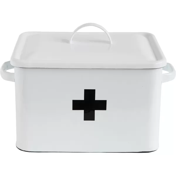 Enameled First Aid Box with Lid ampamp Black Cross on FrontWhite With Black