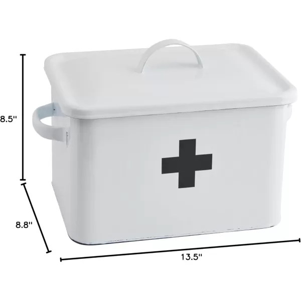 Enameled First Aid Box with Lid ampamp Black Cross on FrontWhite With Black