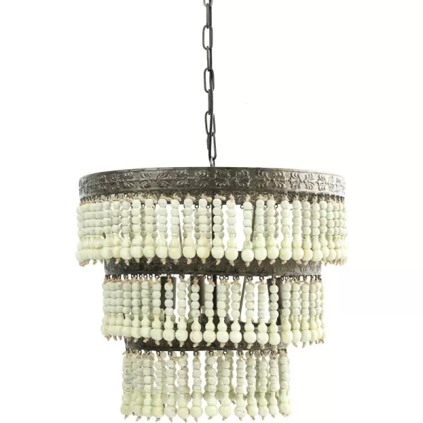Creative CoOp 3Tier Round Metal Chandelier with Hanging Wood BeadsLight Green