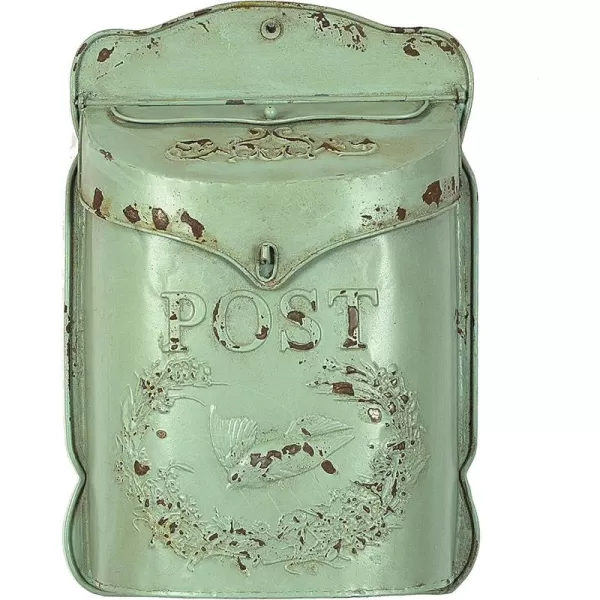 Creative CoOp Aqua Embossed Tin Post Box with Distressed FinishAqua