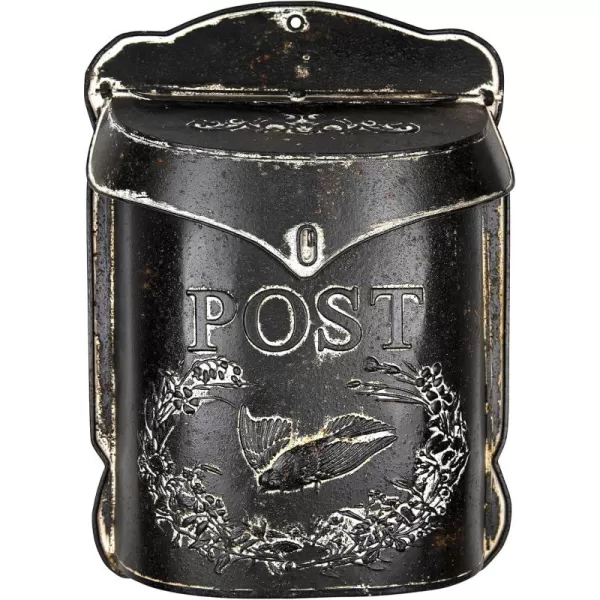 Creative CoOp Aqua Embossed Tin Post Box with Distressed FinishBlack